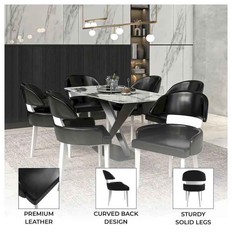 Sedia da Pranzo in Pelle Vegana – Schienale Curvo, Gambe in Legno di Gomma, 1 Posto (Bianco / Nero / Tortora / Grigio)