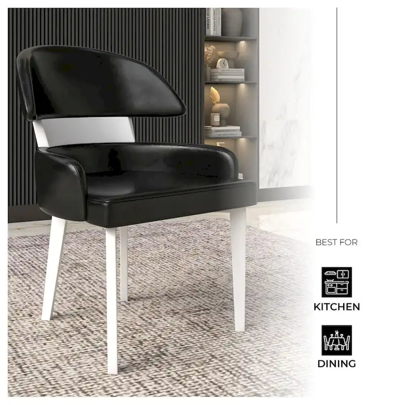 Sedia da Pranzo in Pelle Vegana – Schienale Curvo, Gambe in Legno di Gomma, 1 Posto (Bianco / Nero / Tortora / Grigio)