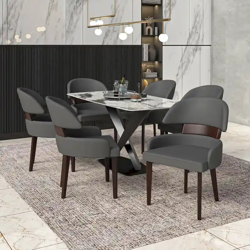 Sedia da Pranzo in Pelle Vegana – Schienale Curvo, Gambe in Legno di Gomma, 1 Posto (Bianco / Nero / Tortora / Grigio)
