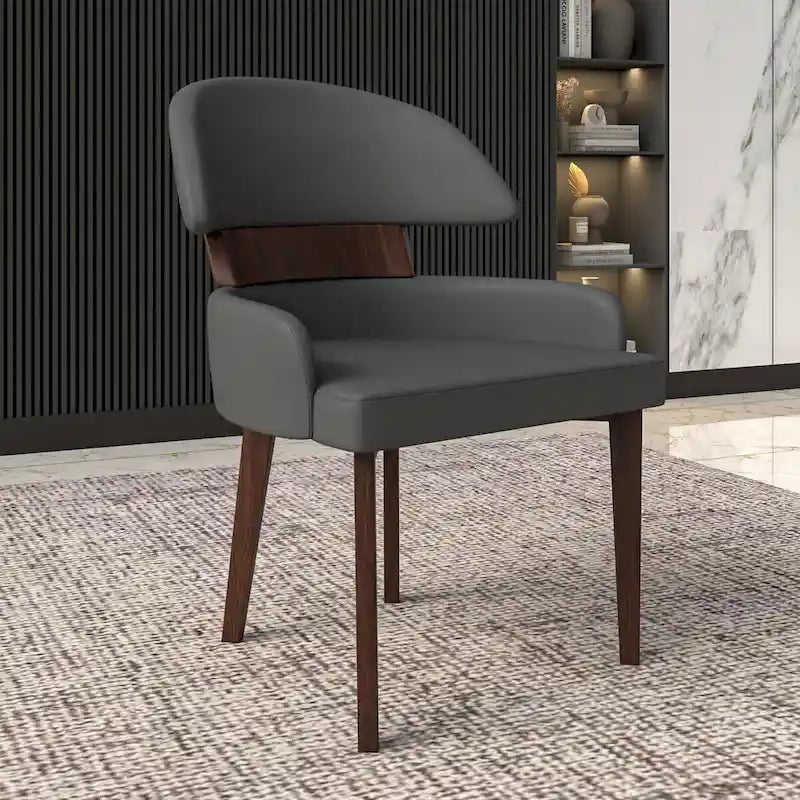 Sedia da Pranzo in Pelle Vegana – Schienale Curvo, Gambe in Legno di Gomma, 1 Posto (Bianco / Nero / Tortora / Grigio)