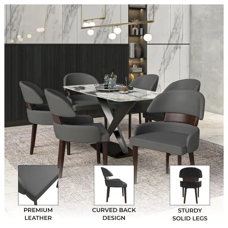 Sedia da Pranzo in Pelle Vegana – Schienale Curvo, Gambe in Legno di Gomma, 1 Posto (Bianco / Nero / Tortora / Grigio)