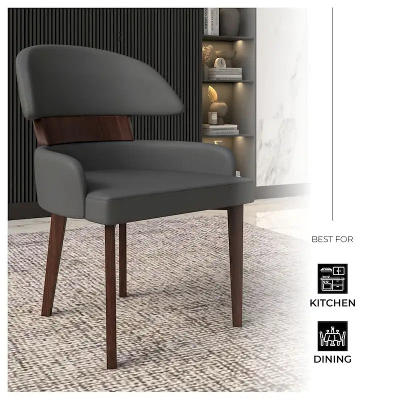 Sedia da Pranzo in Pelle Vegana – Schienale Curvo, Gambe in Legno di Gomma, 1 Posto (Bianco / Nero / Tortora / Grigio)