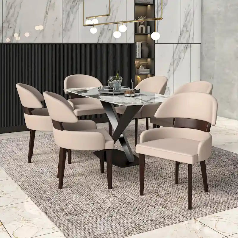 Sedia da Pranzo in Pelle Vegana – Schienale Curvo, Gambe in Legno di Gomma, 1 Posto (Bianco / Nero / Tortora / Grigio)