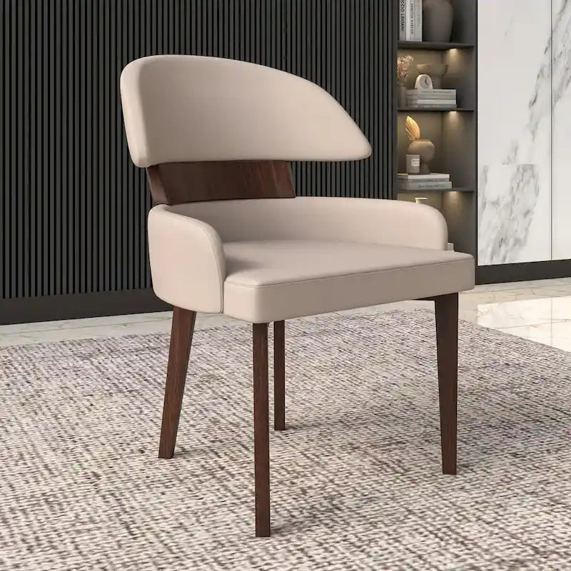 Sedia da Pranzo in Pelle Vegana – Schienale Curvo, Gambe in Legno di Gomma, 1 Posto (Bianco / Nero / Tortora / Grigio)