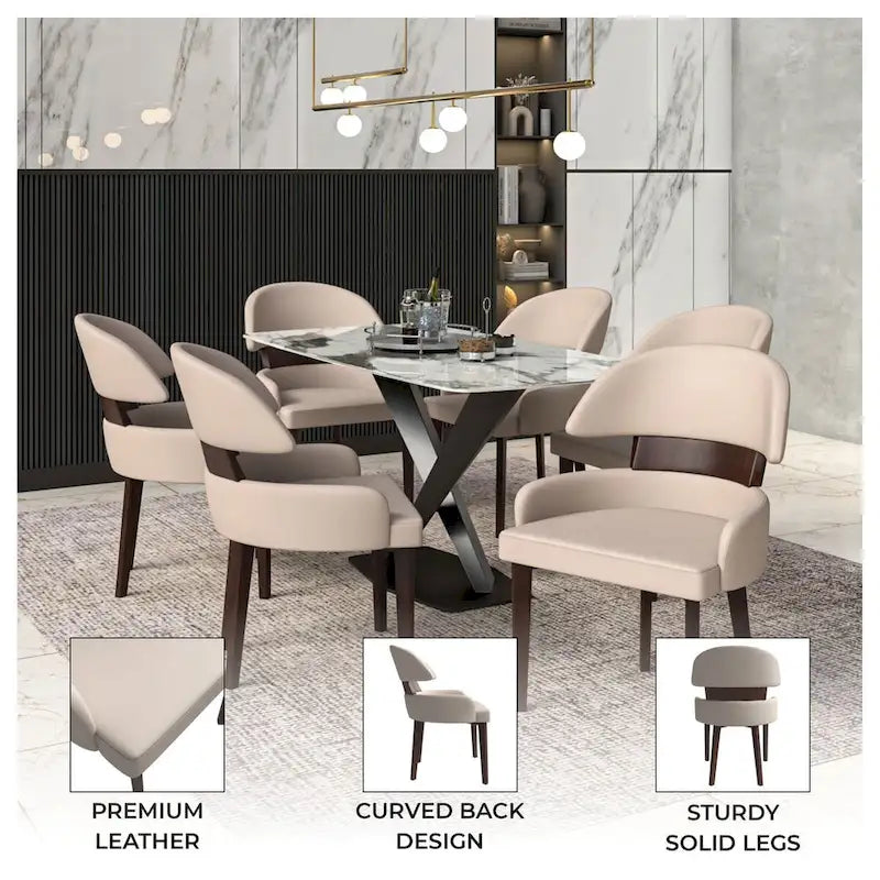 Sedia da Pranzo in Pelle Vegana – Schienale Curvo, Gambe in Legno di Gomma, 1 Posto (Bianco / Nero / Tortora / Grigio)