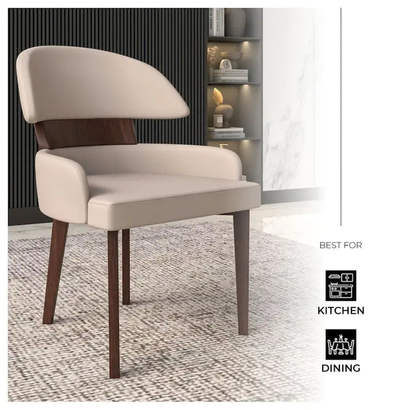 Sedia da Pranzo in Pelle Vegana – Schienale Curvo, Gambe in Legno di Gomma, 1 Posto (Bianco / Nero / Tortora / Grigio)