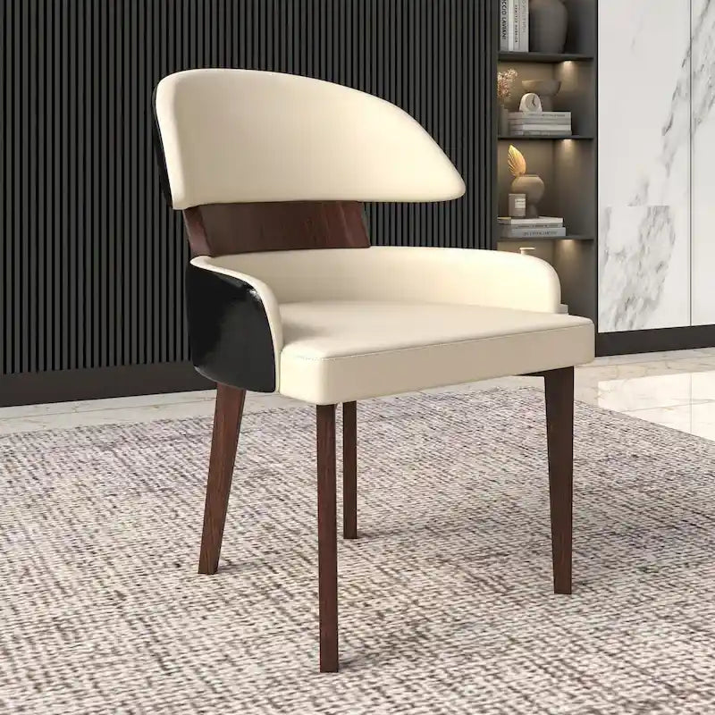Sedia da Pranzo in Pelle Vegana – Schienale Curvo, Gambe in Legno di Gomma, 1 Posto (Bianco / Nero / Tortora / Grigio)