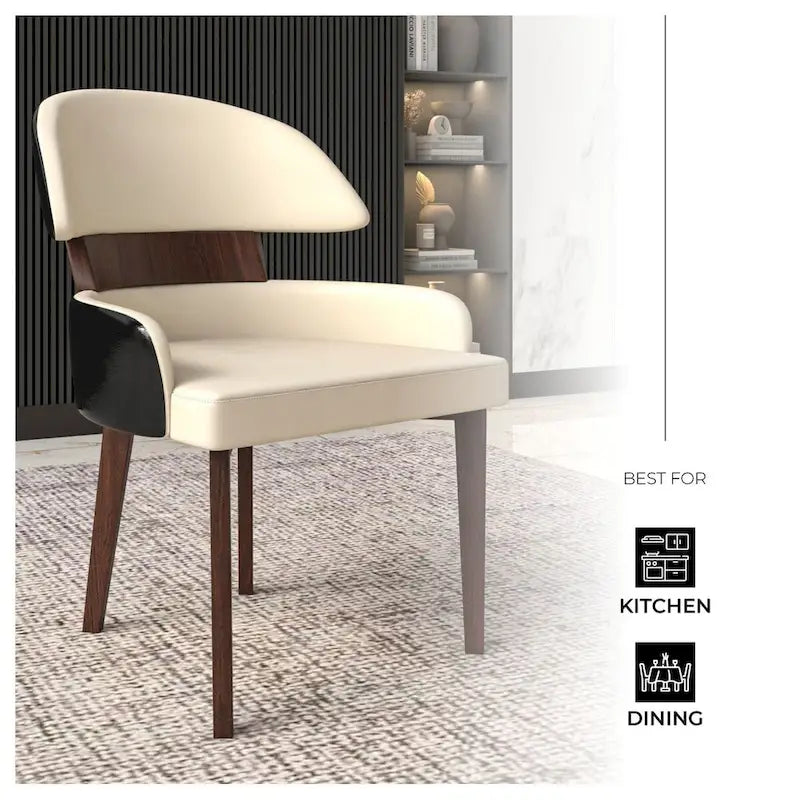Sedia da Pranzo in Pelle Vegana – Schienale Curvo, Gambe in Legno di Gomma, 1 Posto (Bianco / Nero / Tortora / Grigio)