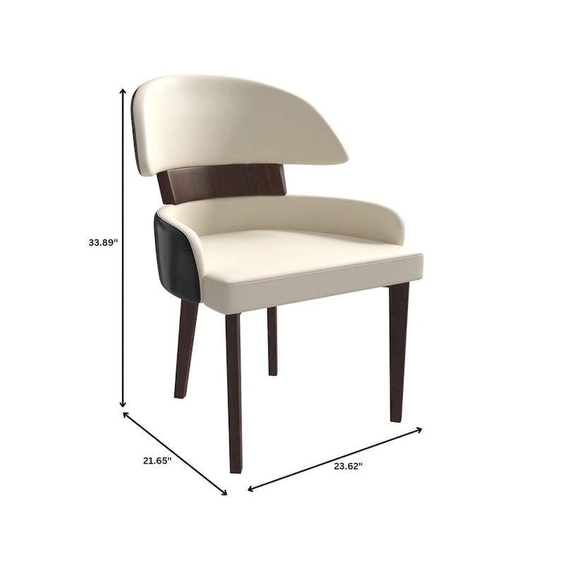 Sedia da Pranzo in Pelle Vegana – Schienale Curvo, Gambe in Legno di Gomma, 1 Posto (Bianco / Nero / Tortora / Grigio)