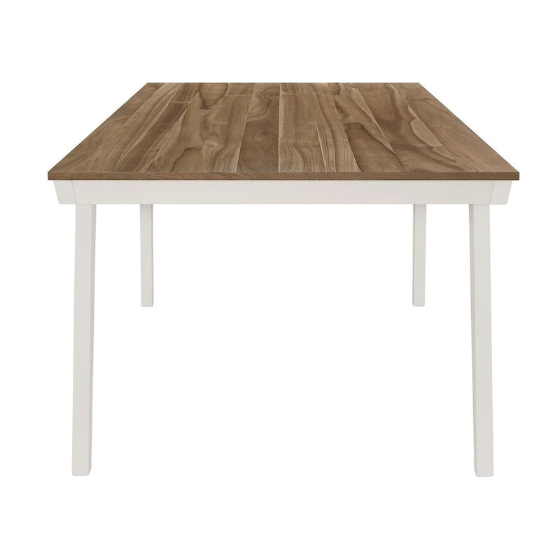 Tavolo da pranzo rettangolare in acacia naturale/bianco sporco con gambe svasate, 6 posti