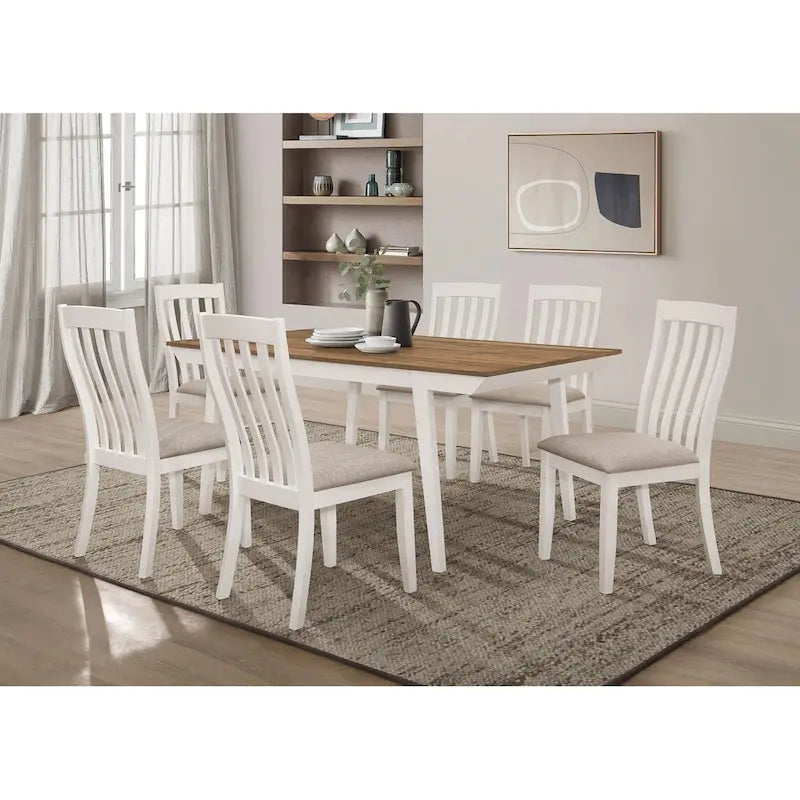 Tavolo da pranzo rettangolare in acacia naturale/bianco sporco con gambe svasate, 6 posti