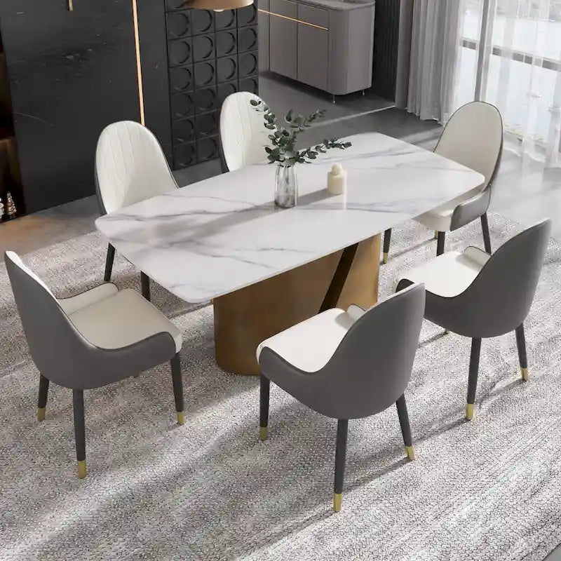 Tavolo da pranzo in pietra sinterizzata, nero/bianco/Pandora, gambe dorate, per 6–8 persone