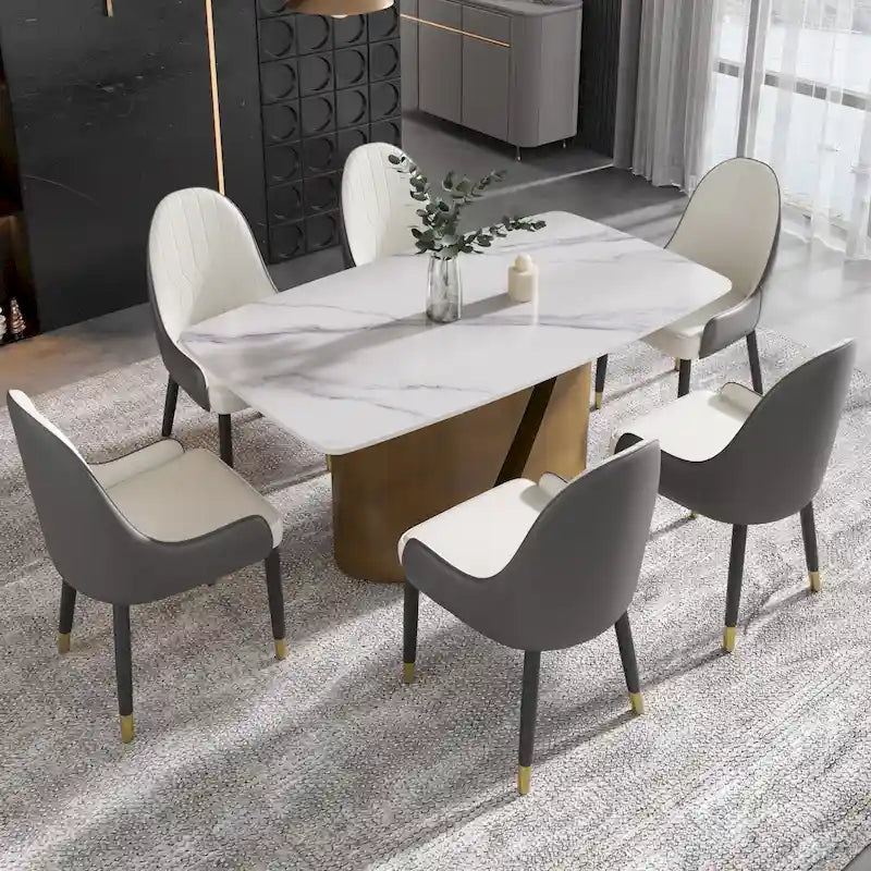 Tavolo da pranzo in pietra sinterizzata, nero/bianco/Pandora, gambe dorate, per 6–8 persone