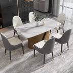 Tavolo da pranzo in pietra sinterizzata, nero/bianco/Pandora, gambe dorate, per 6–8 persone