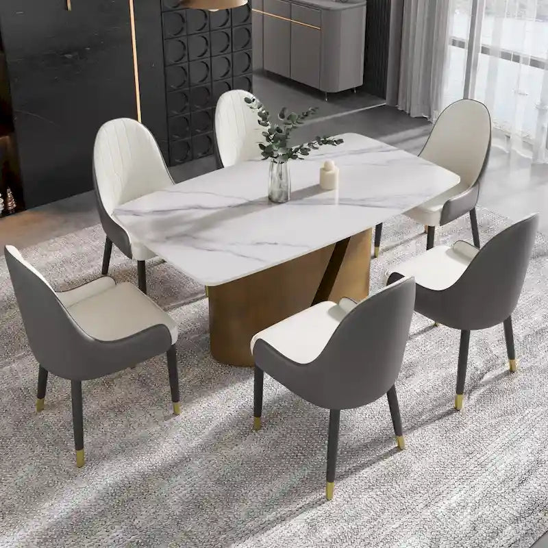 Tavolo da pranzo in pietra sinterizzata, nero/bianco/Pandora, gambe dorate, per 6–8 persone