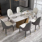 Tavolo da pranzo in pietra sinterizzata, nero/bianco/Pandora, gambe dorate, per 6–8 persone