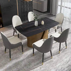 Tavolo da pranzo in pietra sinterizzata, nero/bianco/Pandora, gambe dorate, per 6–8 persone