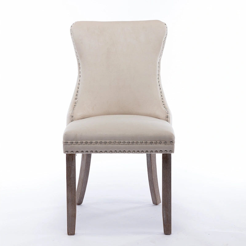 Sedia da pranzo in velluto con schienale ad ala e rivetti, set da 2 – Oro / Grigio / Nero / Blu / Beige