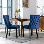 Sedia da pranzo in velluto con schienale ad ala e rivetti, set da 2 – Oro / Grigio / Nero / Blu / Beige