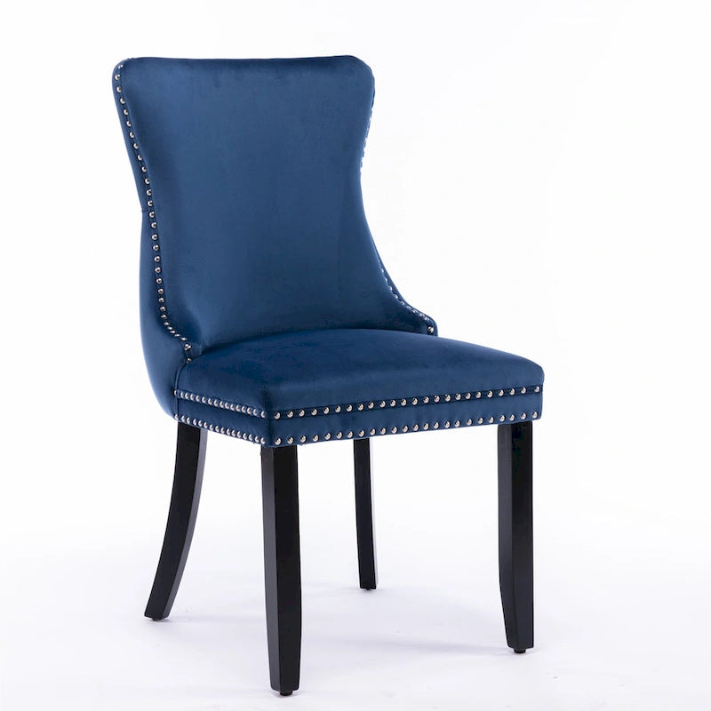 Sedia da pranzo in velluto con schienale ad ala e rivetti, set da 2 – Oro / Grigio / Nero / Blu / Beige