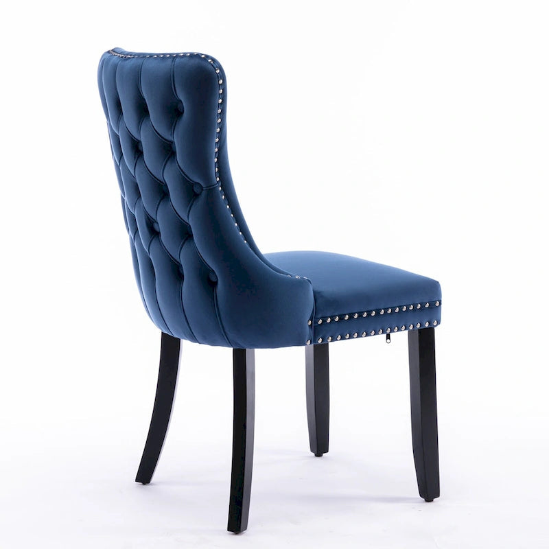 Sedia da pranzo in velluto con schienale ad ala e rivetti, set da 2 – Oro / Grigio / Nero / Blu / Beige