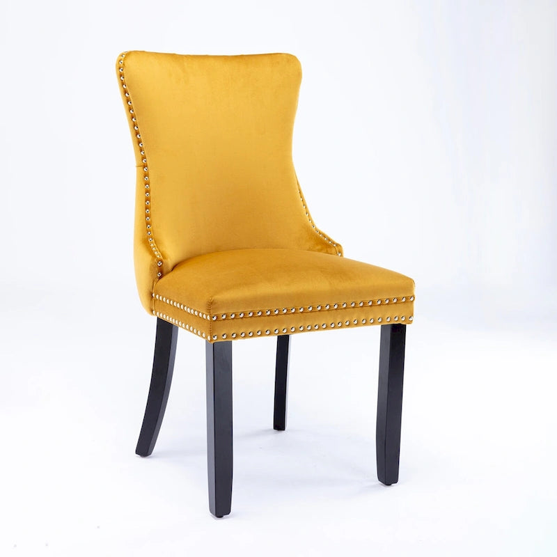 Sedia da pranzo in velluto con schienale ad ala e rivetti, set da 2 – Oro / Grigio / Nero / Blu / Beige