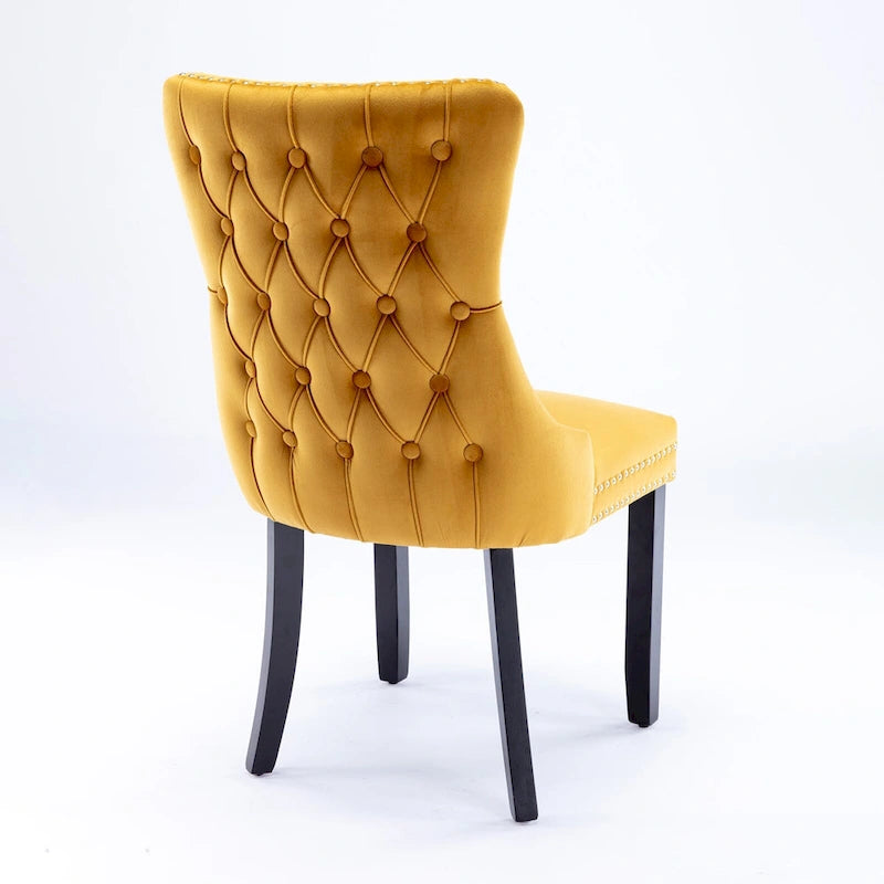 Sedia da pranzo in velluto con schienale ad ala e rivetti, set da 2 – Oro / Grigio / Nero / Blu / Beige