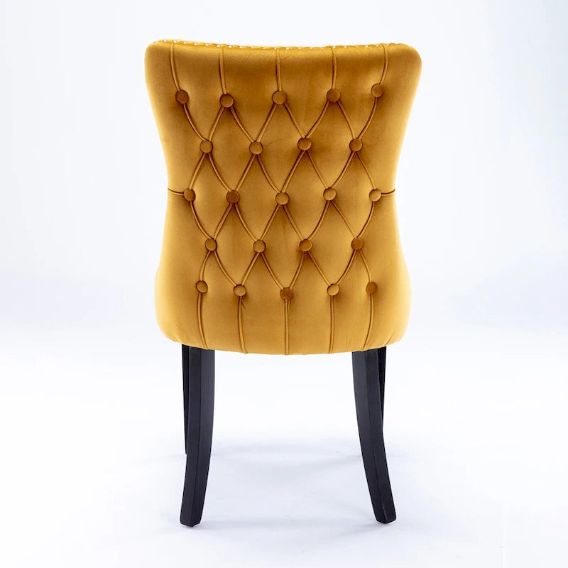 Sedia da pranzo in velluto con schienale ad ala e rivetti, set da 2 – Oro / Grigio / Nero / Blu / Beige