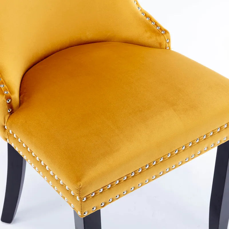 Sedia da pranzo in velluto con schienale ad ala e rivetti, set da 2 – Oro / Grigio / Nero / Blu / Beige