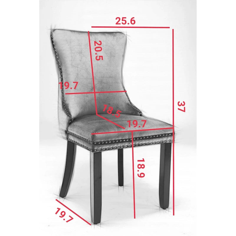 Sedia da pranzo in velluto con schienale ad ala e rivetti, set da 2 – Oro / Grigio / Nero / Blu / Beige
