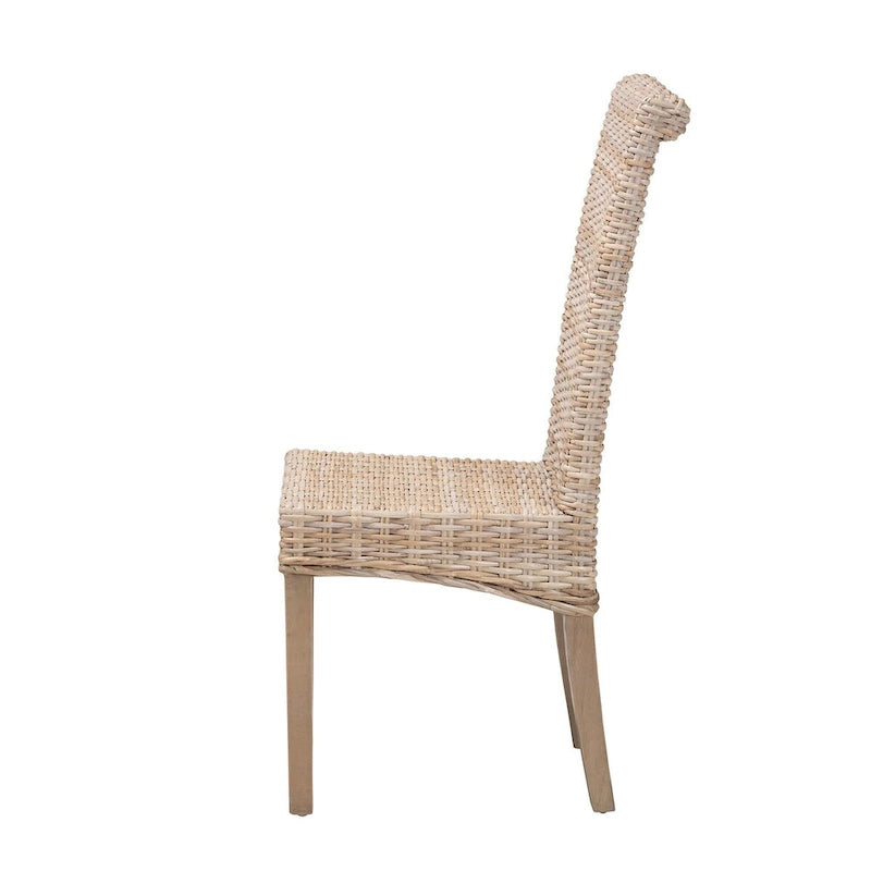 Sedia da pranzo bohémien singola in rattan Kubu grigio/tortora rustico e legno di mango