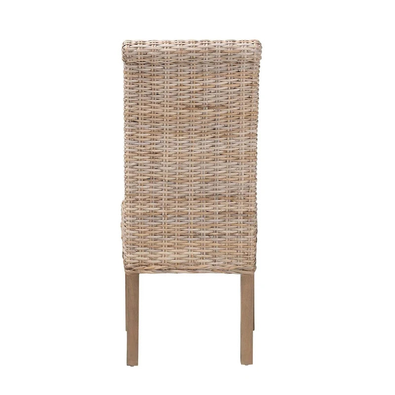Sedia da pranzo bohémien singola in rattan Kubu grigio/tortora rustico e legno di mango