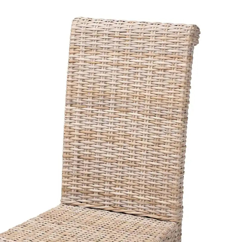 Sedia da pranzo bohémien singola in rattan Kubu grigio/tortora rustico e legno di mango