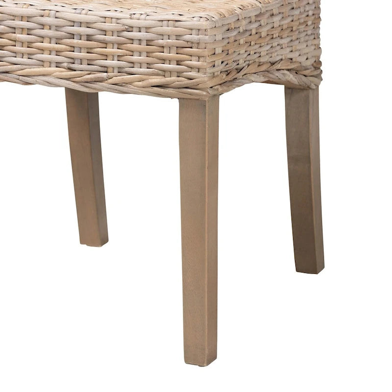 Sedia da pranzo bohémien singola in rattan Kubu grigio/tortora rustico e legno di mango