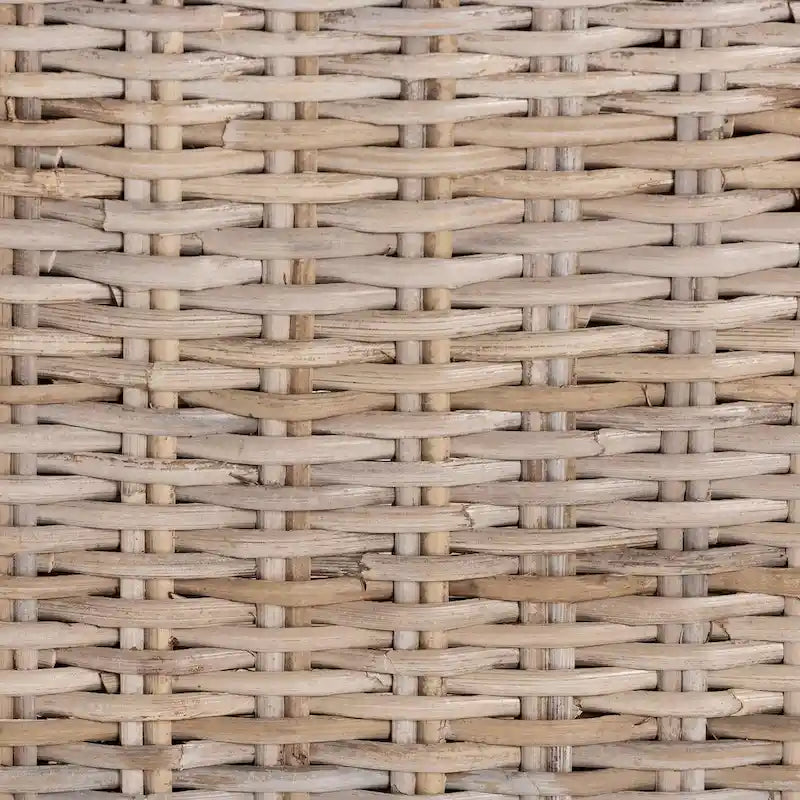 Sedia da pranzo bohémien singola in rattan Kubu grigio/tortora rustico e legno di mango