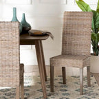 Sedia da pranzo bohémien singola in rattan Kubu grigio/tortora rustico e legno di mango