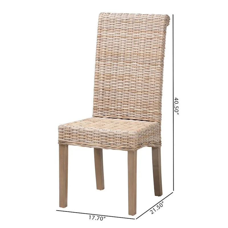 Sedia da pranzo bohémien singola in rattan Kubu grigio/tortora rustico e legno di mango