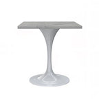 Tavolo da pranzo quadrato con base in acciaio bianco, piano in resina