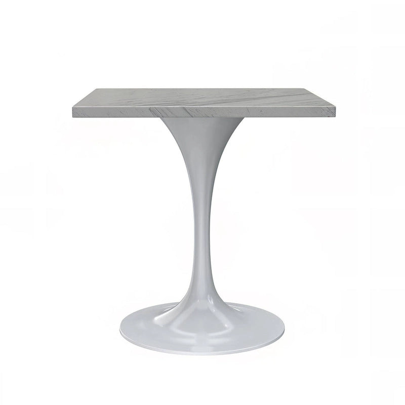 Tavolo da pranzo quadrato con base in acciaio bianco, piano in resina