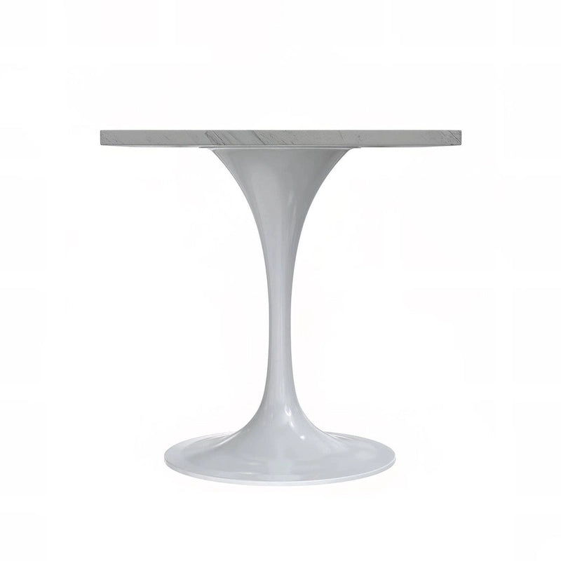 Tavolo da pranzo quadrato con base in acciaio bianco, piano in resina