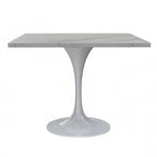 Tavolo da pranzo quadrato con base in acciaio bianco, piano in resina