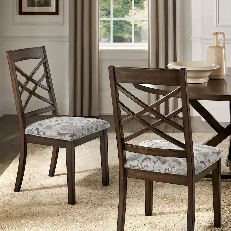 Sedie da pranzo con finitura espresso, schienale a griglia, seduta imbottita, set da 2