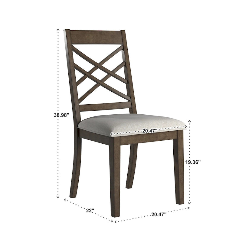 Sedie da pranzo con finitura espresso, schienale a griglia, seduta imbottita, set da 2