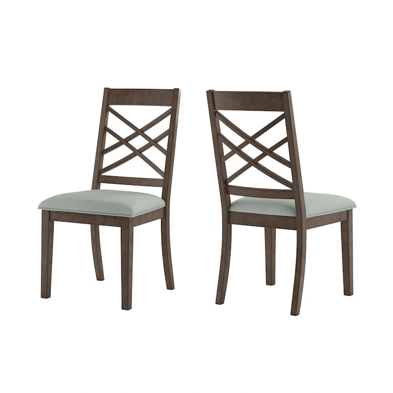 Sedie da pranzo con finitura espresso, schienale a griglia, seduta imbottita, set da 2