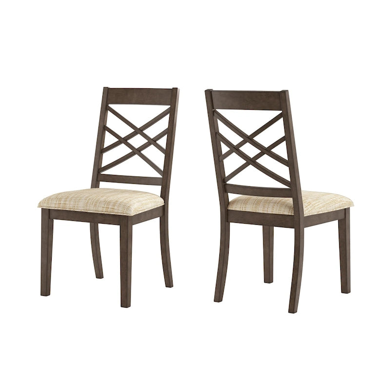 Sedie da pranzo con finitura espresso, schienale a griglia, seduta imbottita, set da 2