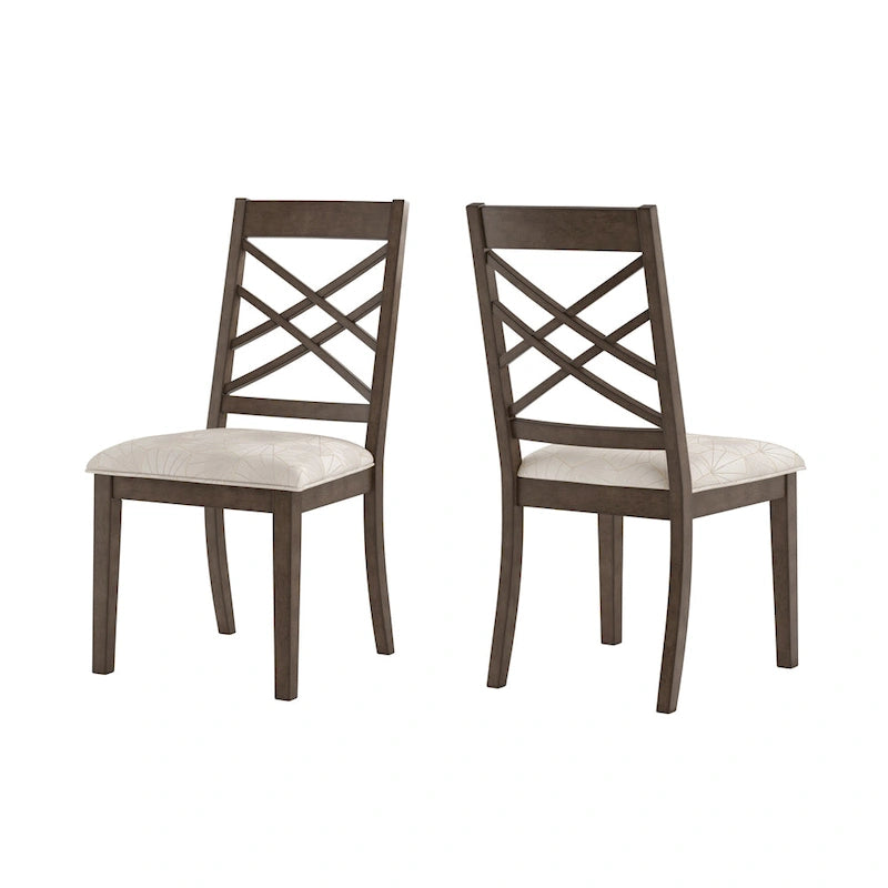Sedie da pranzo con finitura espresso, schienale a griglia, seduta imbottita, set da 2