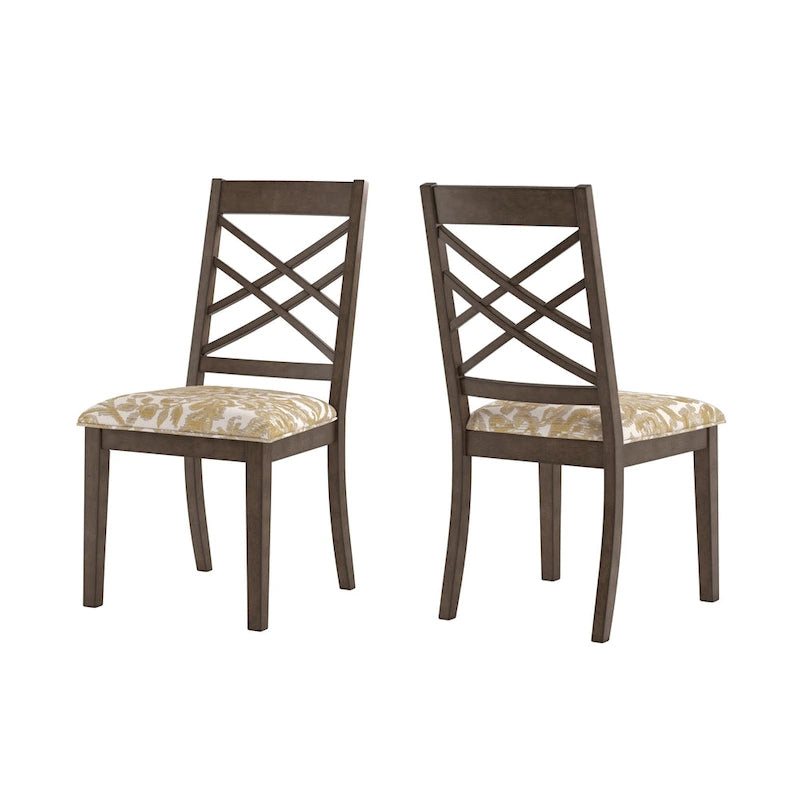Sedie da pranzo con finitura espresso, schienale a griglia, seduta imbottita, set da 2