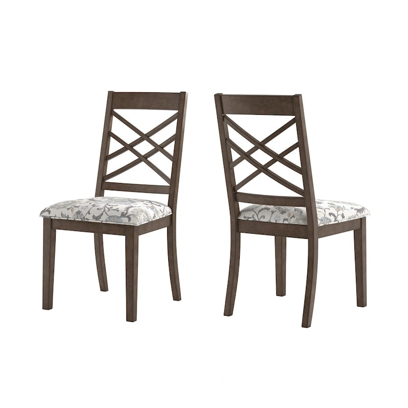 Sedie da pranzo con finitura espresso, schienale a griglia, seduta imbottita, set da 2