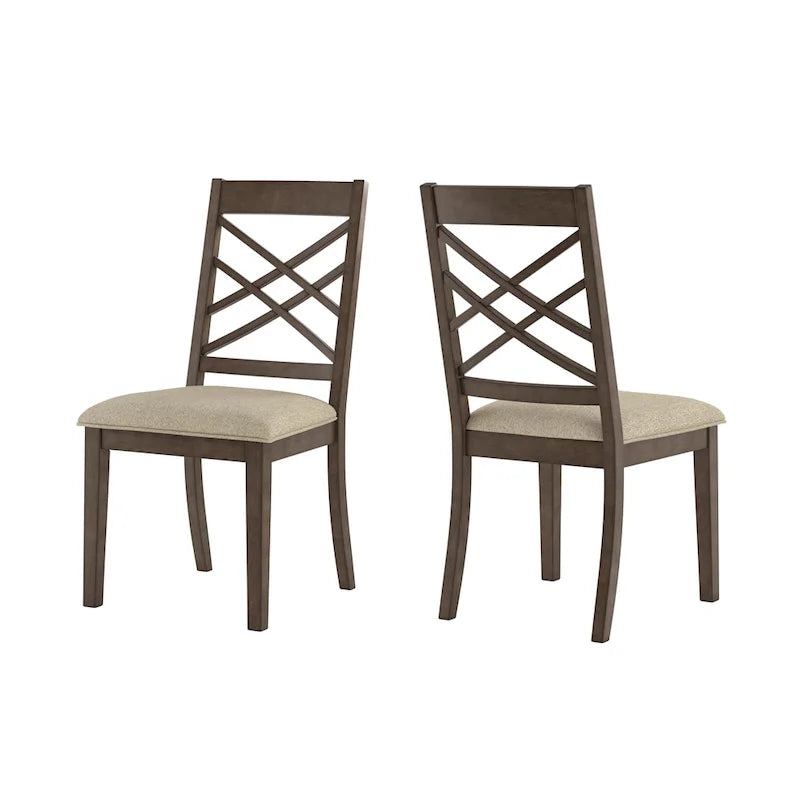 Sedie da pranzo con finitura espresso, schienale a griglia, seduta imbottita, set da 2