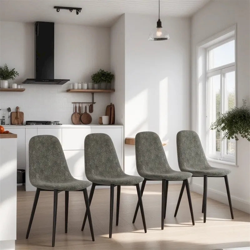 Sedia da pranzo con gambe in metallo, lino/scamosciato, set da 4